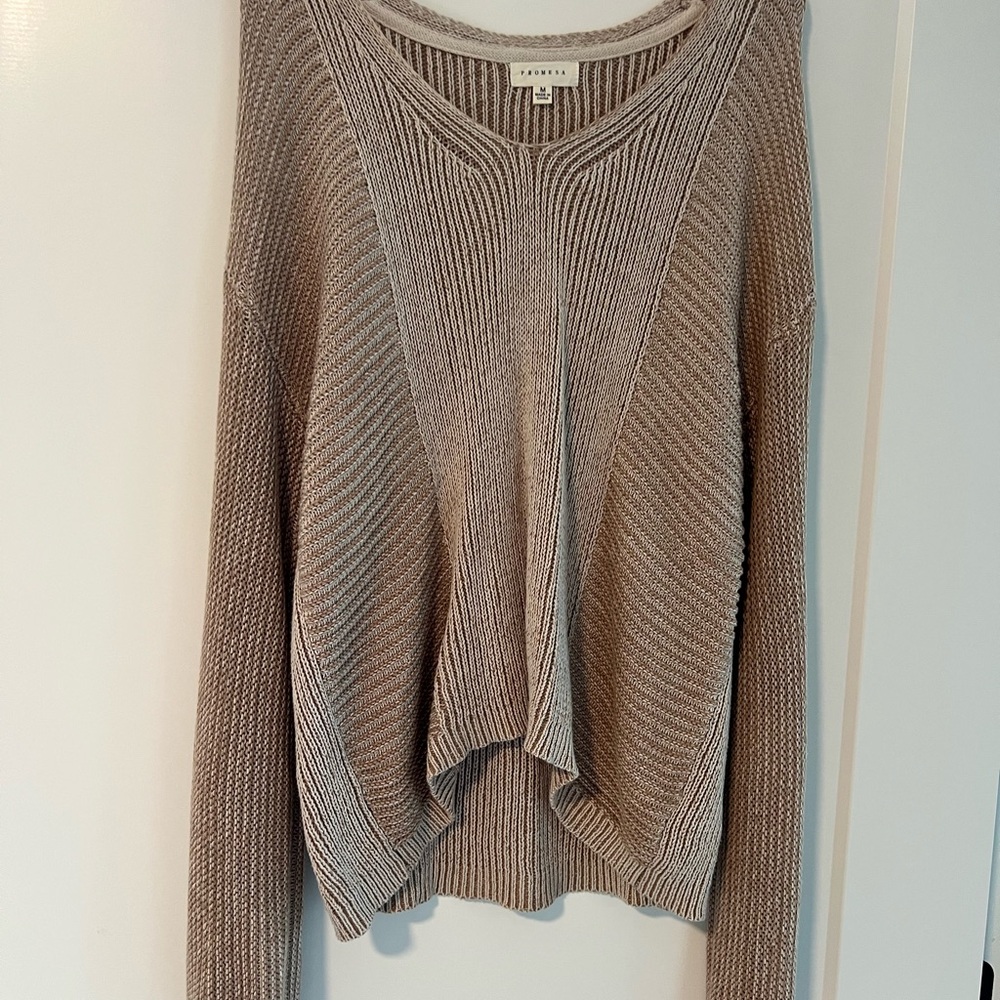 Promesa Tan Crew Neck Sweater Relaxed Fit Ribbed